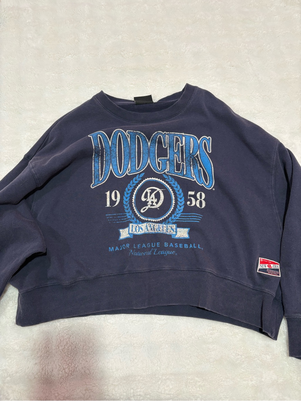 New Era Navy Blue Graphic Sweatshirt With Light Blue Accents